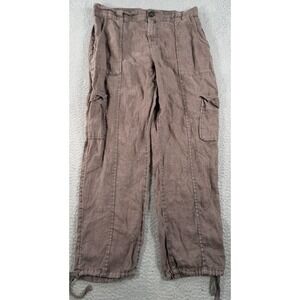 C&C California 100% Linen Cargo Pants Womens Large Brown Drawstring Jogger